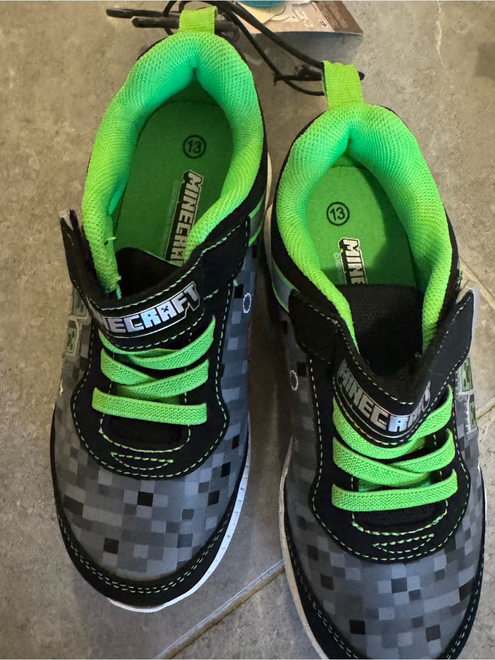 Minecraft Kids' Gray Pixel Sneakers with Neon Green Accents